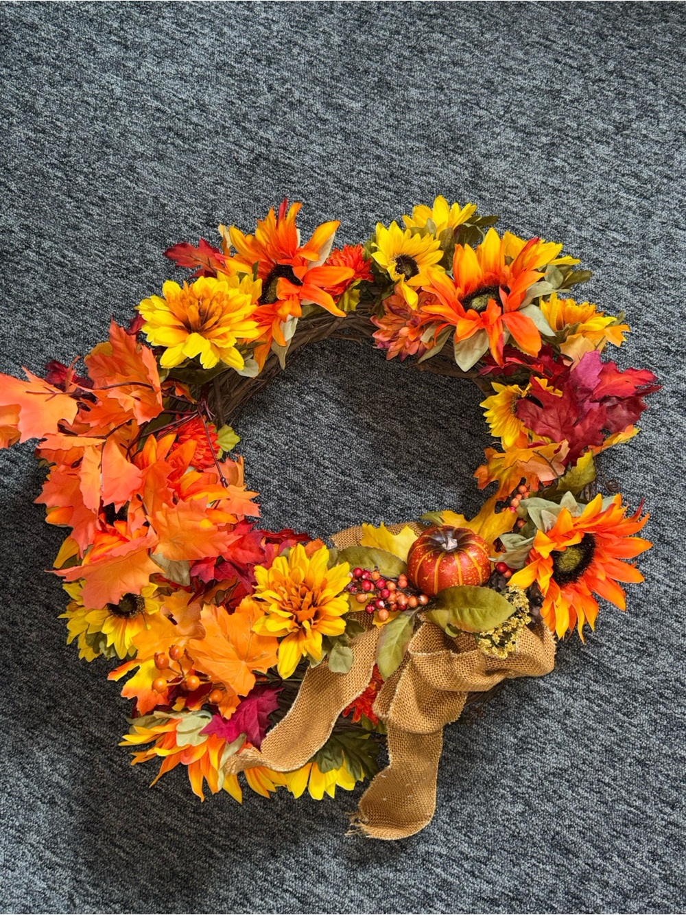 Autumn Sunflower & Maple Fall Wreath - Orange Yellow